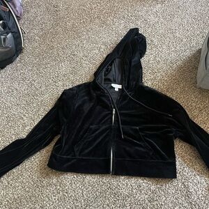 Colsie Cropped Black Velvet Hoodie